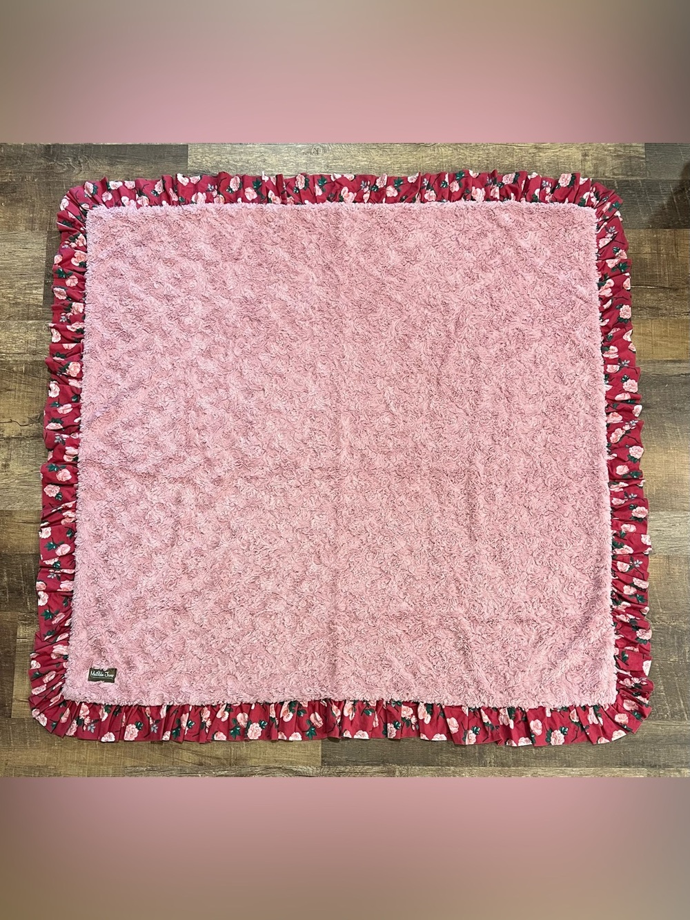 Matilda Jane All Wrapped Up Plush Blanket Rose Faux Fur Ruffle Pink 58” Throw